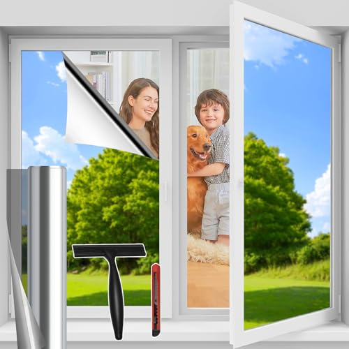 Niviy Vinilos para Cristales Efecto Espejo Vinilo Ventana Privacidad Anti UV Anti Calor Lamina Vinilo Ventana Estático Protección Solar UV para Puertas Cristal Dormitorio 119.5x400cm