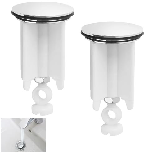 Tappo Lavandino Bagno Universale, 2 Pezzi Tappo di Scarico per Lavabo 40mm, Tappo Bidet Universale, Tappo per Lavabo Altezza Regolabile, Tappo per Lavandino Bagno, Tappo per Lavello, Bianco