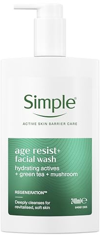 Simple Age Resist+ Facial Cleanser with hydrating actives, green tea and mushroom daily face wash deeply cleanses for revitalised, soft skin 240 ml