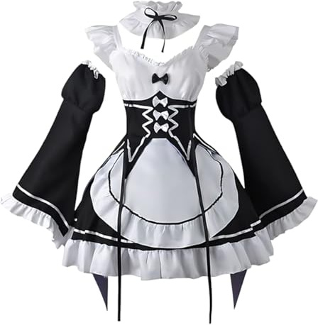 Diohauxi Disfraz de Rem Maid Cosplay | Conjunto de vestido Remu/Ramu con peluca | Disfraz de juego de rol para Halloween
