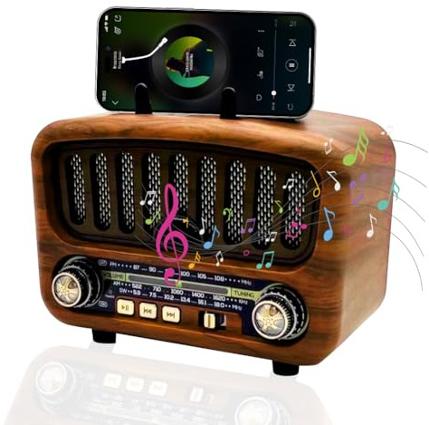 Retro Radio mit Bluetooth, AM/FM/SW Radio Klein mit 1800mAh Akku, Unterstützt USB/TF/AUX, 5W großer Lautsprecher und Bluetooth 5.0 (Braun)