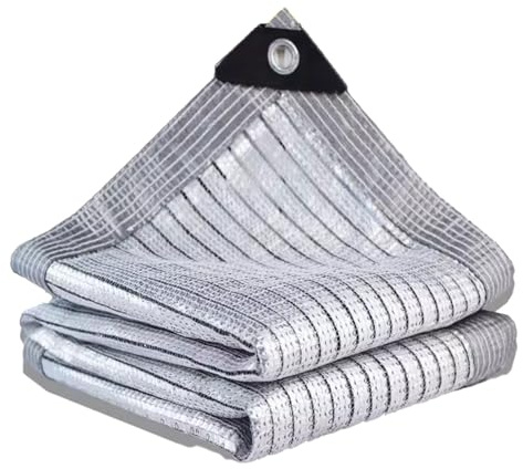 Telo Ombreggiante Riflettente Aluminet per Auto, Rete Ombreggiante Argentata con Protezione Solare, Protezione UV, Rete Parasole 75% con Occhielli per Serre, Carport, Giardini, Patii e Piante(6x6m)