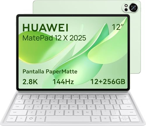 HUAWEI MatePad 12 X 2025 Tablet, 2.8K 144Hz 1000nits 12'' Pantalla PaperMatte Ultraclara, 12+256GB, Batería 10100 mAh con Supercharge 66 W, WiFi 7, Notes, con Teclado Ultraligero, Verde