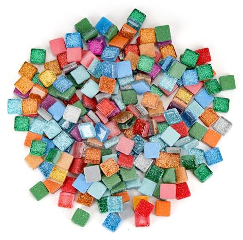 WENLISELL 1KG Square Mosaic Tiles Arts and Crafts, 1x1x0.4cm Mixed Color Glitter Mosaic Pieces for Crafting, Crystal Mosaic Tiles for Crafts, Arts, DIY, Flower Pots, Home Decoration, Photo Frame