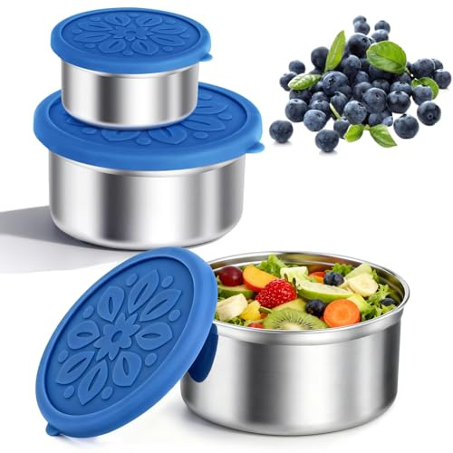 BAOWUABJ Stainless Steel Food Containers with Lids Versatile 3-Size Set