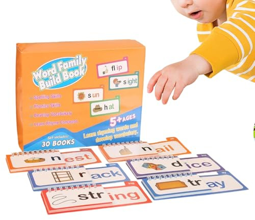 Word Family Build Book – pedagogiskt ordförråd inlärningsspel med telefonikflashkort, interaktivt inlärningsverktyg för dagis, förskola, klassrum, , resor och hemskoaktiviteter