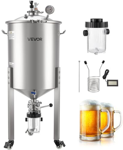 VEVOR Pressure Fermenter 15 PSI, 16 Gal/60L All-in-One Stainless Steel Conical Secondary Fermentation Bucket, with Cooling Tube, Yeast Slurry Collection Bottle, for Wine, Beer Brewing Equipment