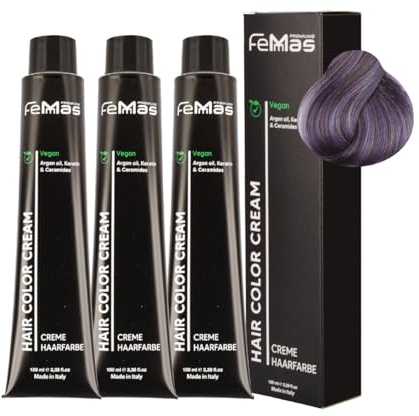 FemMas Fantasy Lot de 3 teintures capillaires à la lavande - Crème à l'huile d'argan, de kératine et de céramides - Coloration permanente ou teinte pour des résultats de couleur éclatants - 100 ml