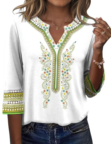 Ivicoer 3/4 Length Sleeve Womens Tops Summer Blouses for Women Dressy Casual Boho Blouse Cute Lace Tees