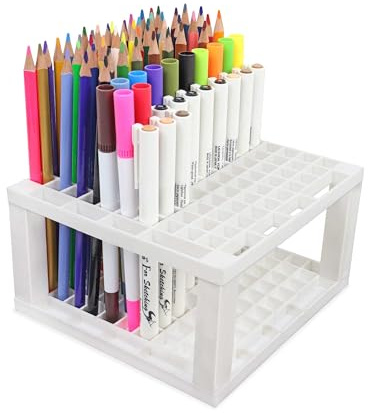 Liquidraw 107 Hole Brush and Pencil Holder Plastic Organiser (White) | Desk Storage Rack for Paint Brushes, Pens, Pencils, Markers, Makeup Brushes and Art Tools, For Students, Teachers and Artists