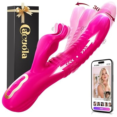 Cacuola Vibrador Conejo 3 en 1 para Mujer con Empuje Telescópico, Balanceo de 30° y Vibración Profunda, Estimulación Triple del Punto G, Clítoris y Zona A, Control por App, Silicona Suave, Impermeable