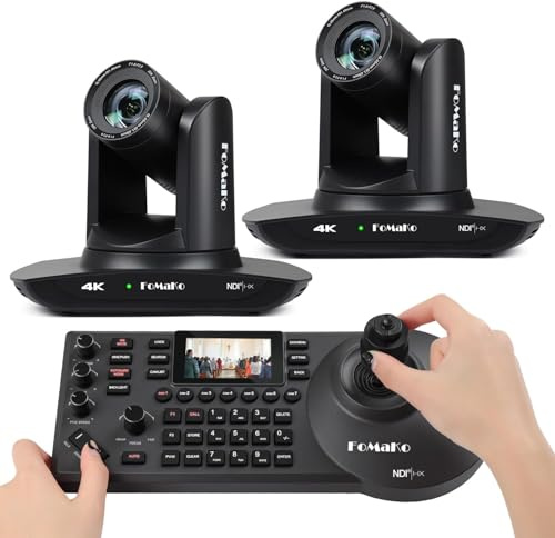 FoMaKo 4K PTZ NDI HX3 Kamera Set, 20x Optischer Zoom, KI Auto-Tracking, HDMI LAN PoE USB3.0 Live Steaming Kamera【4K 20x NDI HX3 HDMI KI-Tracking- K20UHx2+ NDI PTZ Controller KC608】