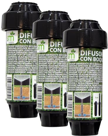 S&M 570391 – Difusor emergente de 5 cm de Altura, Regulable 0 a 360° Serie Slimbody | Radio de Alcance de riego 4,5 m | Incluye Filtro | Conexión roscada Hembra 1/2 (Paquete de 3)