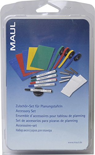 MAUL Whiteboard Zubehör Set schwarz blau grün rot gelb Workshop | Tafelwischer griffbereit, Rundspitz-Marker, farbleuchtende Farben, abwischbare Notizen, klare Beschriftung, flexible Planung