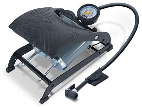 RING Double Barrel Foot Pump With Adaptors Kit: Durable Anti-Slip Rubber Tread Plate