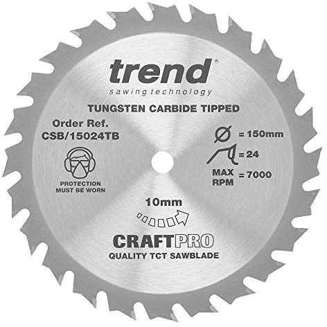 Trend Holz Akku-Kreissägeblatt, 150mm Durchmesser, 10mm Bohrung, 24 Zähne, HW, 1,5mm Schnittbreite, +15° Haken, CSB/15024TB