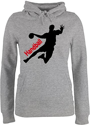 Pullover Damen Hoodie Frauen - Handball EM 2026 Trikot Ersatz - Handballer mit Schriftzug - XS - Grau meliert - hanball Pulli halbball Handball. Handball, beachhandball 2022 Fans Fan Geschenk