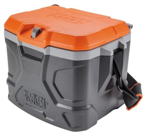 Klein Tools 55600 Work Cooler, 17-Quart Lunch Box Holds 18 Cans, Keeps Cool 30 Hours, Seats 300 Lb, Tradesman Pro Tough Box
