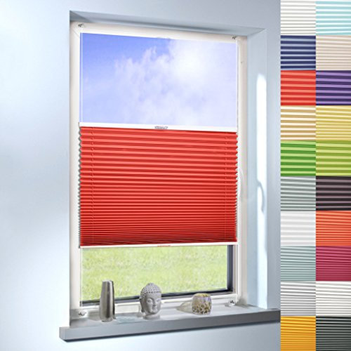 Sun World Plissee nach Maß, Klemmfix ohne Bohren,hochqualitative Wertarbeit, für Fenster und Türen, Rollo, Jalousie, Sichtschutz, Maßanfertigung (Farbe: Rot, Höhe: 111-120cm, Breite: 51-60cm)