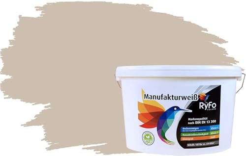 RyFo Colors Bunte Wandfarbe Manufakturweiß Sandbeige 10l - weitere Braun Farbtöne und Größen erhältlich, Deckkraft Klasse 1, Nassabrieb Klasse 1