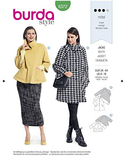 burda style Schnittmuster Damen Jacke & Mantel in A-Linie #6372 Gr. 34-44 | Papierschnittbogen