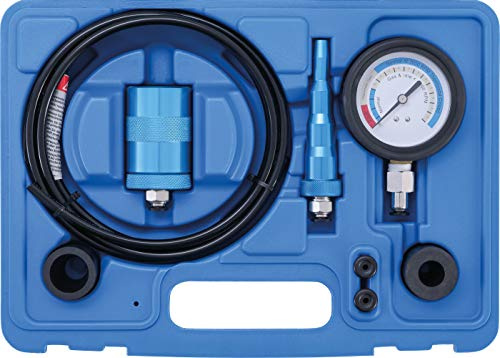 BGS 6750 | Wasserpumpen-Tester-Satz | 8-tlg. | für Kühlwasserpumpen | Funktionsprüfung bei laufendem Motor | Messuhr 0 - 15 psi | Dichtungen, Blindstopfen, Schlauch & Verbinder