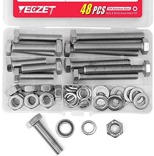 YEEZET M10 40mm 50mm 70mm 80mm 304 Edelstahl Sechskantschrauben,Unterlegscheiben, Federringe & Muttern Sortiment Kit, 12 Stück