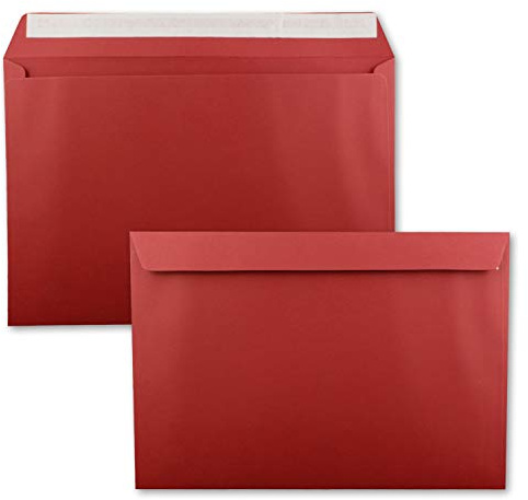 25x große XXL Briefumschläge DIN C4 in Dunkelrot (Rot) - 22,9 x 32,4 cm - Haftklebung ohne Fenster - Versandtasche für DIN A4 geeignet