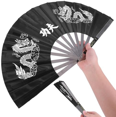 Tissting Tai Chi Fächer, Klappbarer Edelstahl Kung Fu Fächer mit Nylon für Tanz, Theater, Hochzeit und Cosplay, Chinesischer Handfächer für Bühnenauftritte und Dekoration