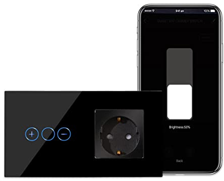 CNBINGO Smart WLAN Dimmschalter mit Schuko Steckdose unterputz Schwarz