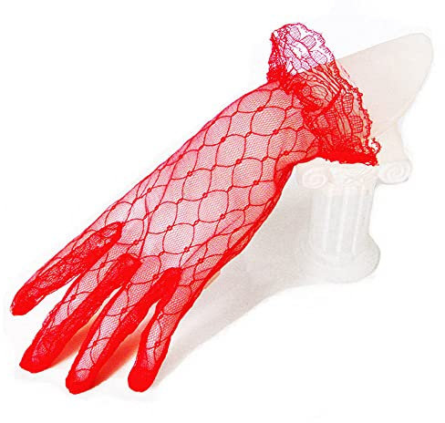 GIVBRO Damen Spitzenhandschuhe Vintage Brauthandschuhe Handwear Zubehör für Abend Opera Tanzparty Hochzeit Dress Up Rot