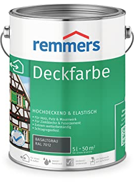 Remmers Deckfarbe basaltgrau (RAL 7012), 5 Liter, Deckfarbe für innen und außen, Wetterschutzfarbe viele Untergründe, hochdeckend, wetterfest