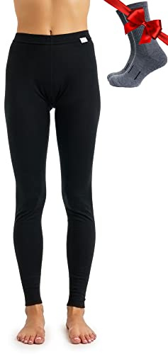 100% Merino Wool Base Layer Women Pants - Thermal Leggings Underwear (X-Large, 165 Black)