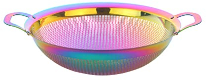 Meisha Colador de acero inoxidable 18/8, colador de metal microperforado de fácil agarre de 9.6 pulgadas con asa, colador resistente para alimentos, pasta, verduras, arroz, fruta, fideos, arcoiris