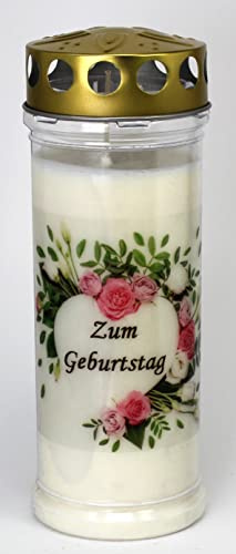 Grabkerze mit Spruch und Motiv Geburtstag, 21x7,5 cm - 3807 | Grablicht mit 7 Tage Brenndauer, Wetterfestes Trauerlicht