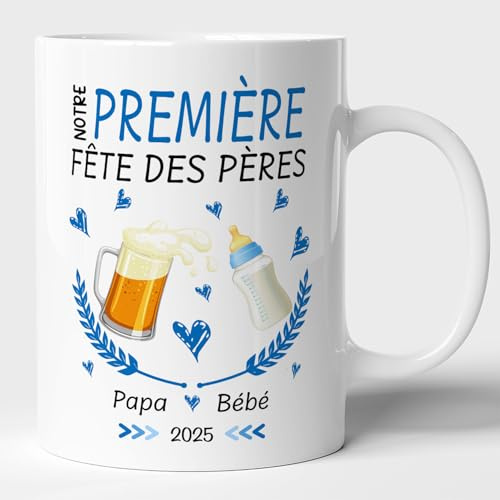 Lalasol Mug Votre Prénom Personnalisé - Idée Cadeau Pour Papa Première Fête Des Pères – Tasse à Café et Thé Pour Nouveau Papa - Imprimé en France (Bleu)