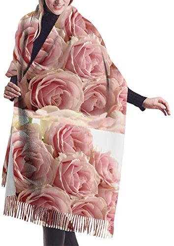 Schal mit rosa Rosenmuster, weicher Kaschmir-Schal, stilvolle warme Decke, Winterschal, Pink, Einheitsgröße