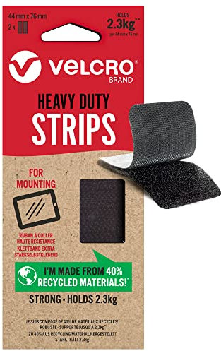 VELCRO Brand | Tiras ecológicas para trabajo pesado | Tiras adhesivas autoadhesivas extra fuertes | decoración de habitaciones y hogar, oficina, uso en garaje | Negro | 44 mm x 76 mm | Juego de 2