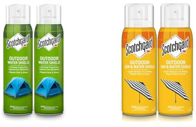 Scotchgard Sun and Water Shield, Repels Water, 21 Ounces (2 Cans) & Heavy Duty Water Shield, Repels Water, Ideal For Outerwear, Tents, Backpacks, Canvas, Polyester And Nylon, 21 Ounces