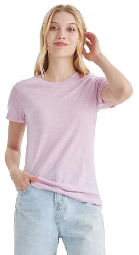 Merino Protect 100% Laine Merinos T-Shirts Femme Col Rond Manches Courtes sous Vetement Résistance Odeur Couche Base pour Voyage Randonnée Tshirt