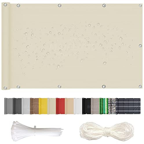 MAIFENGL Balkon Sichtschutz Balkonabdeckung Balkonverkleidung Blickdichte UV-Schutz Wetterfest Polyester, mit Ösen, Kabelbinder & Korde- Beige|| 130x500cm