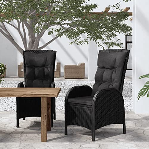 Hommdiy 2X Gartenstuhl Gartensessel Sessel Stuhl Hochlehner Rattanstuhl Rattansessel Gartenmöbel Stühle Liegesessel Poly Rattan Schwarz
