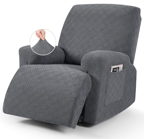 VANSOFY Recliner Chair Cover, 3-Pieces Stretch Recliner Covers for Recliner Chair Soft Reclining Chair Slipcover Furniture Protector for Dogs Cats(Dark Gray)