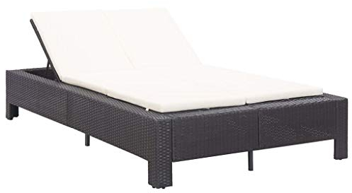 Yolola 2-Personen-Sonnenliege Verstellbar Gartenliege Garten Rattanliege Doppelliege Gartenliege Rattanliege Loungebett Outdoor Sonnenliege Draußen Gartenmöbel mit Auflage Schwarz und Weiß