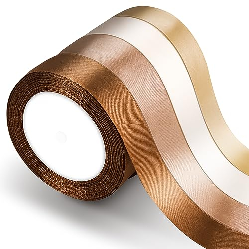 Livdouyu 4 Farben Satinband, Geschenkband DIY Handwerk 22m, Schleifenband zum Verpacken, Geschenkband für Valentinstag, Solid Color Ribbon Stoffband für Haarschleifen Baby Shower(Gold)