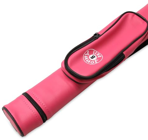 Jonny 8 Ball Two Tone Oval Snooker Pool Cue Case - Holds One 2-Piece Centre Jointed Cue, Removable Accessory Pocket (Pink)