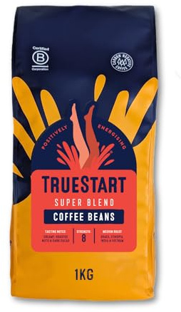 TrueStart Coffee Beans, Super Blend Strong, 1kg, 1 Pack | 100% Arabica, Medium Roast, Single Origin Whole Bean - Mycotoxin-Free & Antioxidant Rich Coffee for Espresso, Filter Brewing