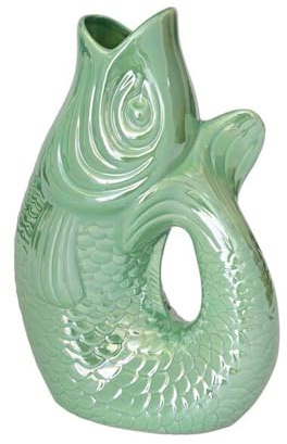 Pad Monsieur Carafon, Fisch -Vase/Krug/Kanne/Skulptur Fisch, Größe S, Fassungsvermögen 1,2 Liter, Größe 9,7 x 16,5 x 25cm (Rainbow Mint)