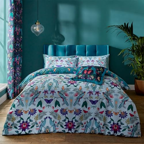 Catherine Lansfield Mya - Set copripiumino reversibile con federe, motivo floreale tropicale, per letto king size, colore: carta da zucchero