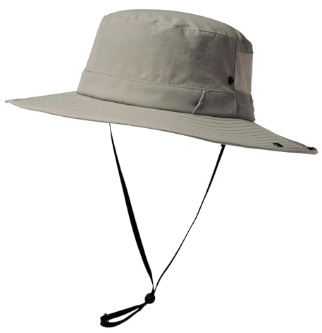 TOP-EX Herren UPF 50 Safarihut mit breiter Krempe und Sonnenbrillenhalter - UV-Schutz Fischerhut, Wasserdicht & Atmungsaktiv - Faltbarer Sonnenhut für Outdoor, Wandern, Camping, Angeln Hellgrau L/XL